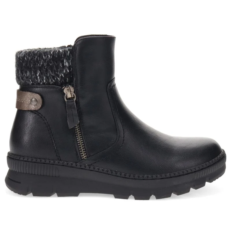 Knitted Cuff Ankle Boots - WBINS40169 / 326 116 - Black