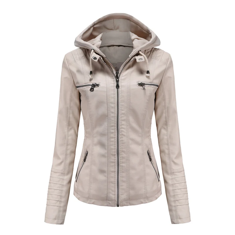 Lara | Damen Kunstleder-Motorradjacke mit Kapuze