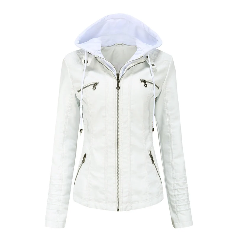 Lara | Damen Kunstleder-Motorradjacke mit Kapuze