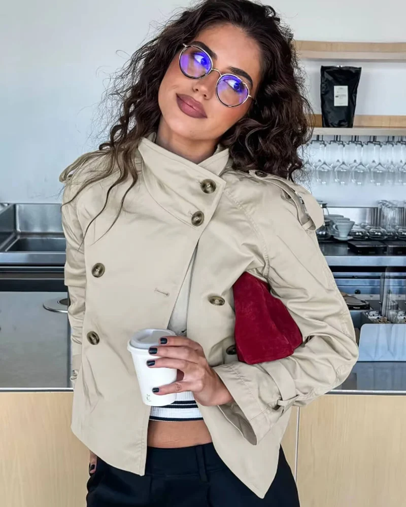 Katharina | Damen Winterjacke im Trench-Stil mit Gürtel und Doppelreihe