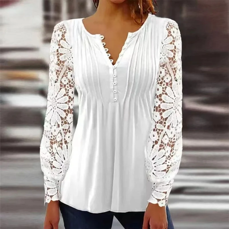 Greta | Damen Geblümte Henley-Bluse Relaxed Fit Lange Ärmel Rosenprint