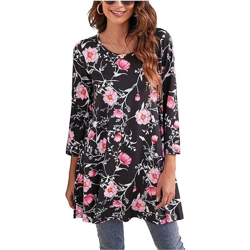 Elisabeth | Damen Tunika mit buntem Mandala-Druck 3/4-Arm ausgestellt