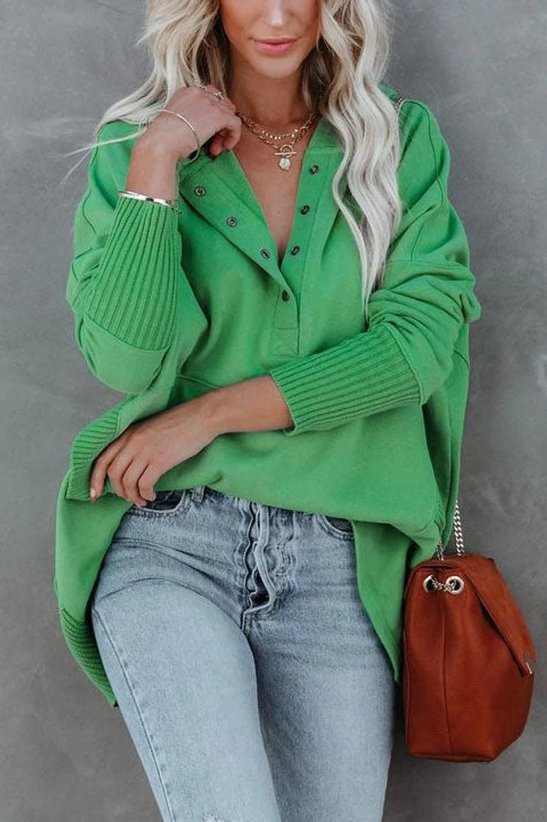 Clara | Damen Kapuzen-Tunika langarm oversized Hoodie mit Knopfleiste