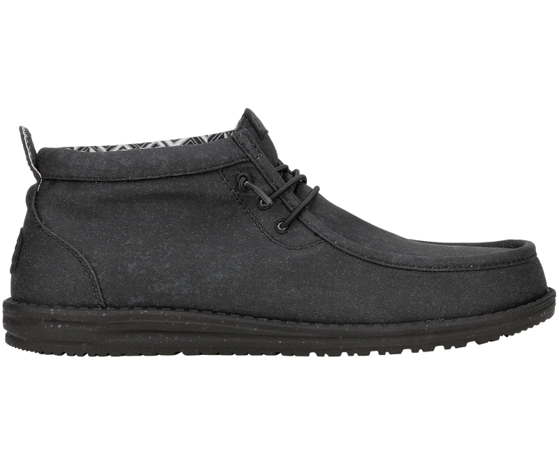Hey Dude Wally Herren-Mokassin-Stiefel aus Canvas mit mittlerer Stretchlänge | Schwarz/Weiß