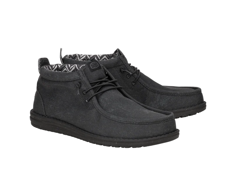 Hey Dude Wally Herren-Mokassin-Stiefel aus Canvas mit mittlerer Stretchlänge | Schwarz/Weiß