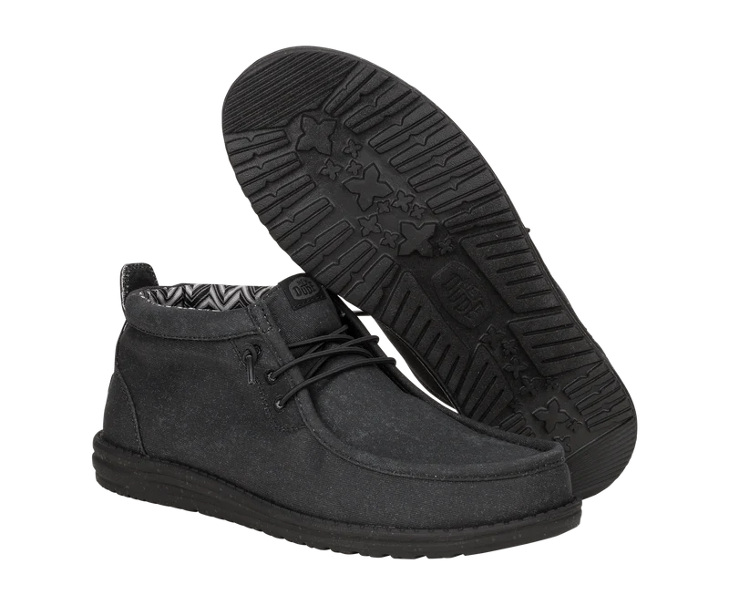 Hey Dude Wally Herren-Mokassin-Stiefel aus Canvas mit mittlerer Stretchlänge | Schwarz/Weiß