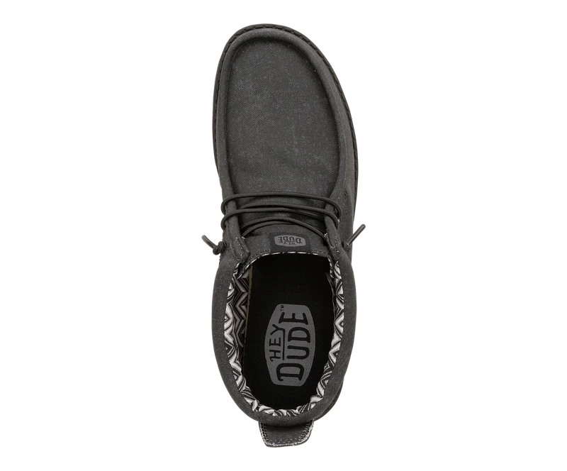 Hey Dude Wally Mid Stretch Canvas Mokassin-Stiefel für Herren | Schwarz / Schwarz