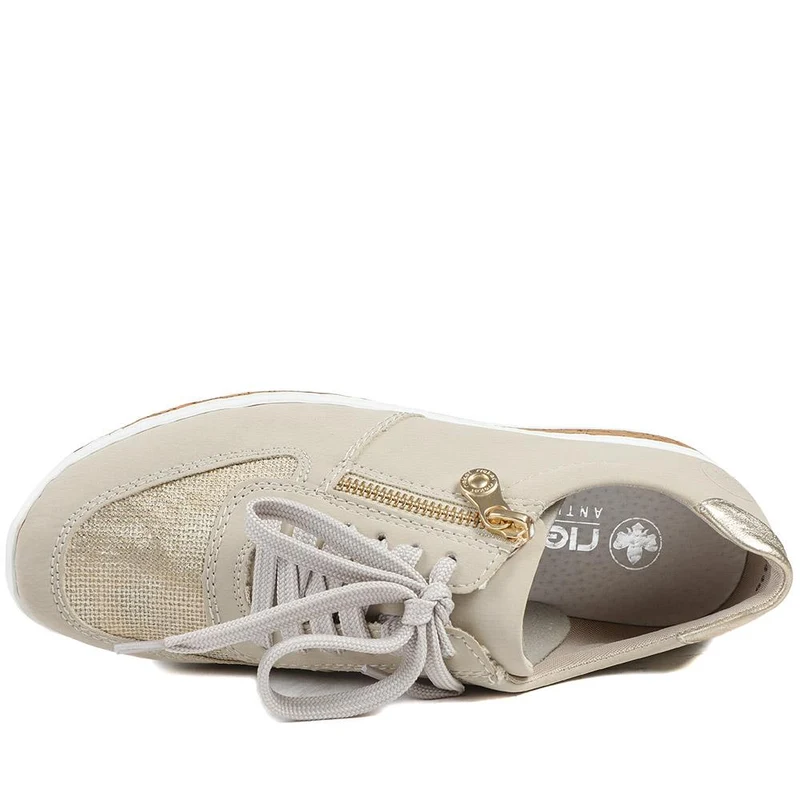 Rieker Casual Leather Zip & Lace Trainers - RKR43005 / 328 904 - Beige