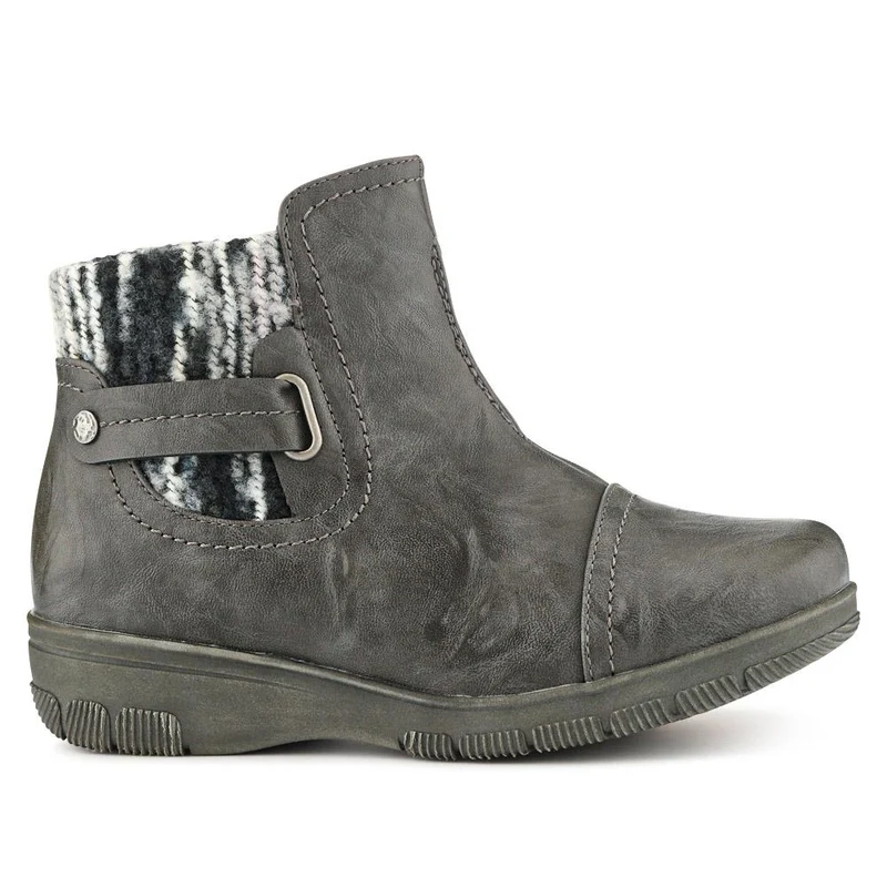 Extra-Wide Knitted Cuff Ankle Boots - CLARISA / 326 581 - Grey
