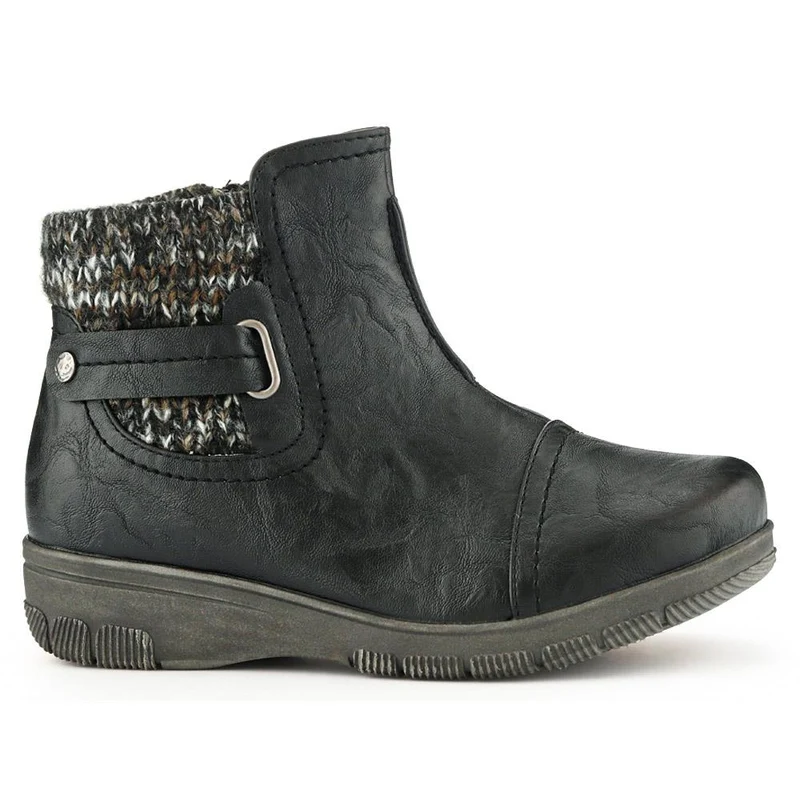 Extra-Wide Knitted Cuff Ankle Boots - CLARISA / 326 581 - Black