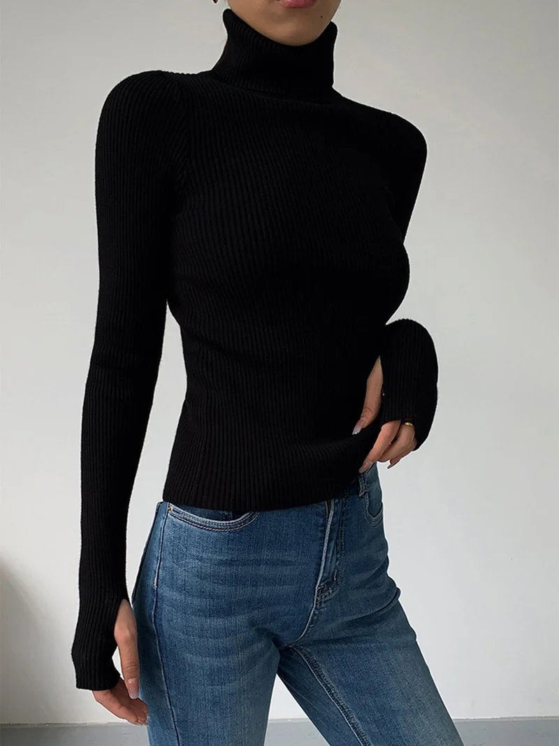 Marie | Damen Gerippter Rollkragen Strick Sweater Frühjahr