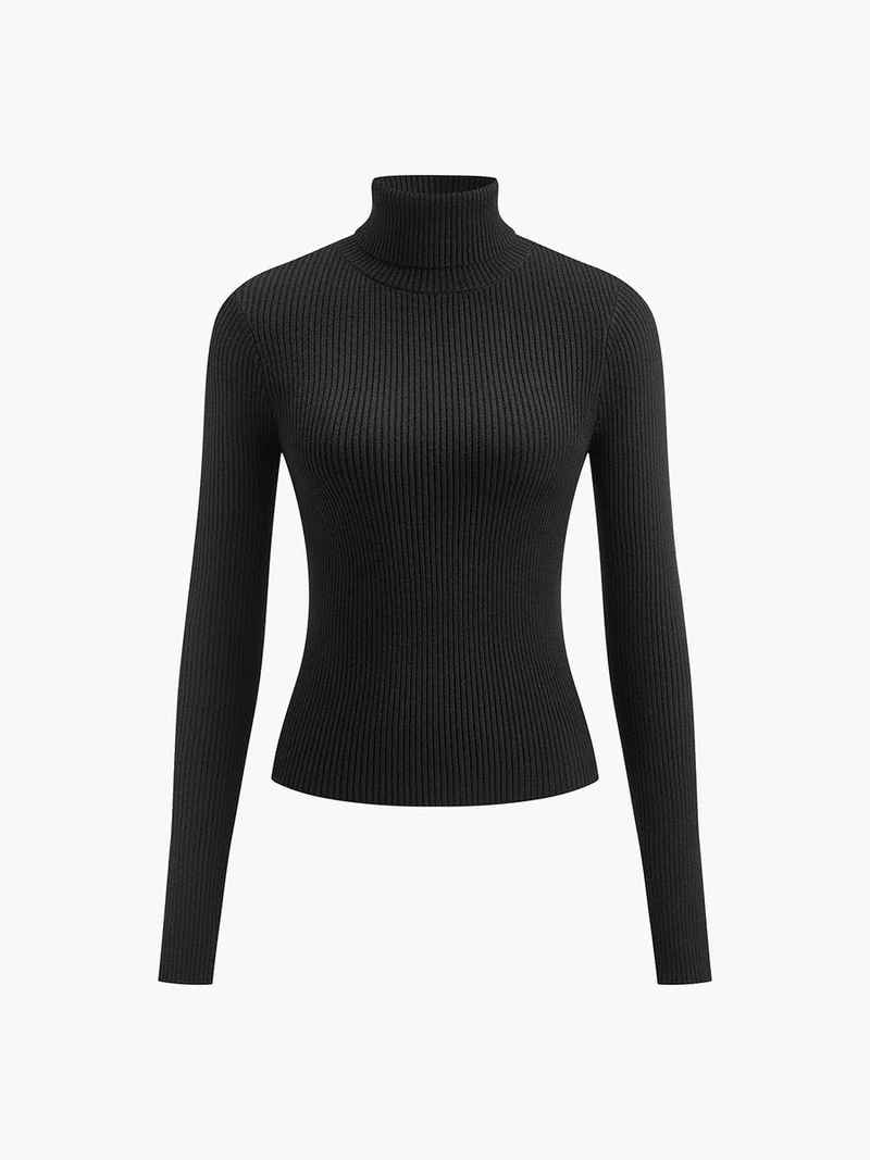 Marie | Damen Gerippter Rollkragen Strick Sweater Frühjahr