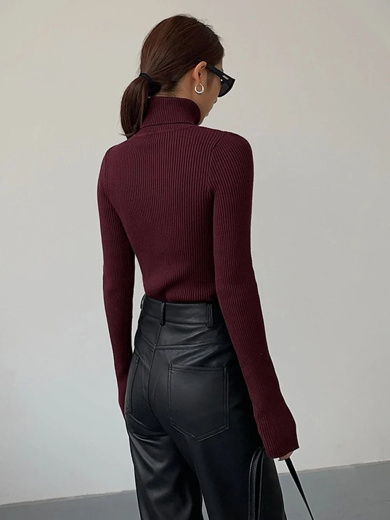 Marie | Damen Gerippter Rollkragen Strick Sweater Frühjahr