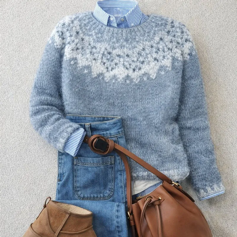 Sophie | Damen Nordischer Strick Sweater mit Jacquard-Muster Relaxed Fit