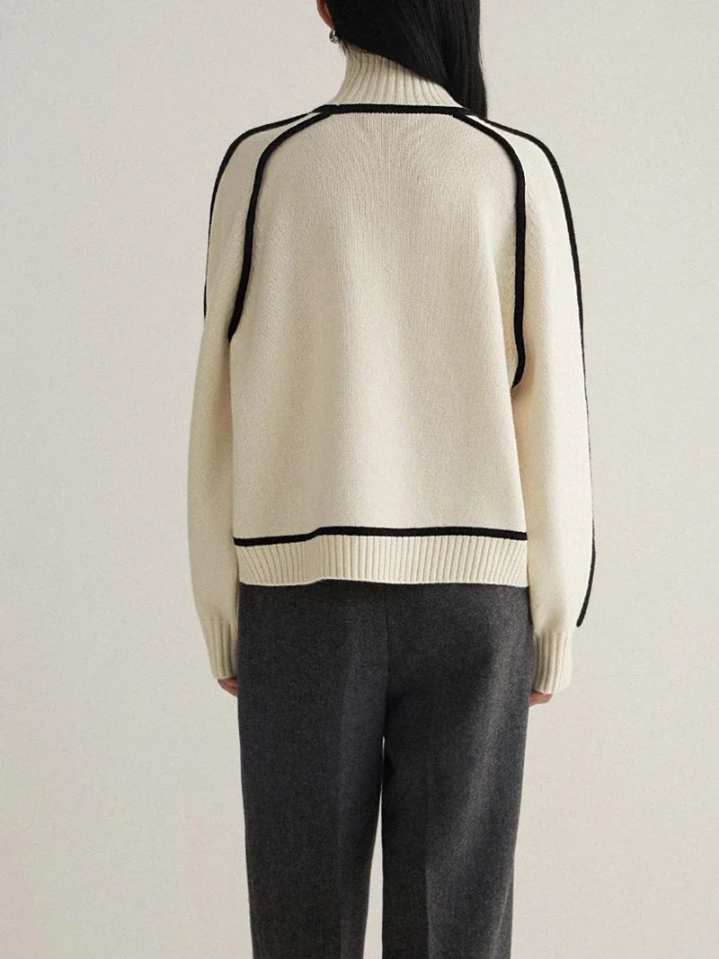 Luisa | Damen Oversized Rollkragen Sweater Zweifarbig Strickpullover
