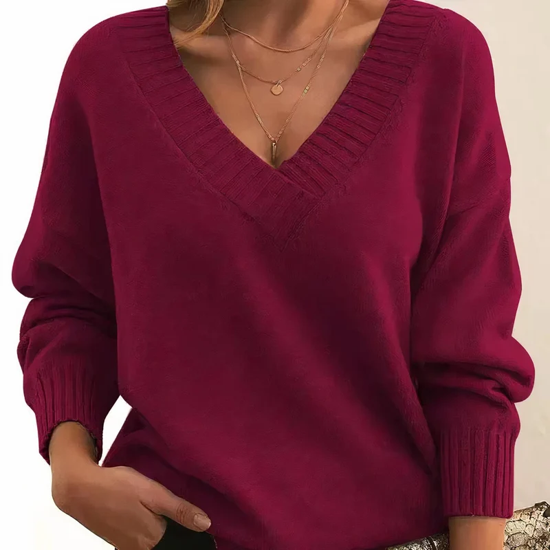 Frieda | Damen V-Ausschnitt Kaschmir-Blend Langarm Sweater