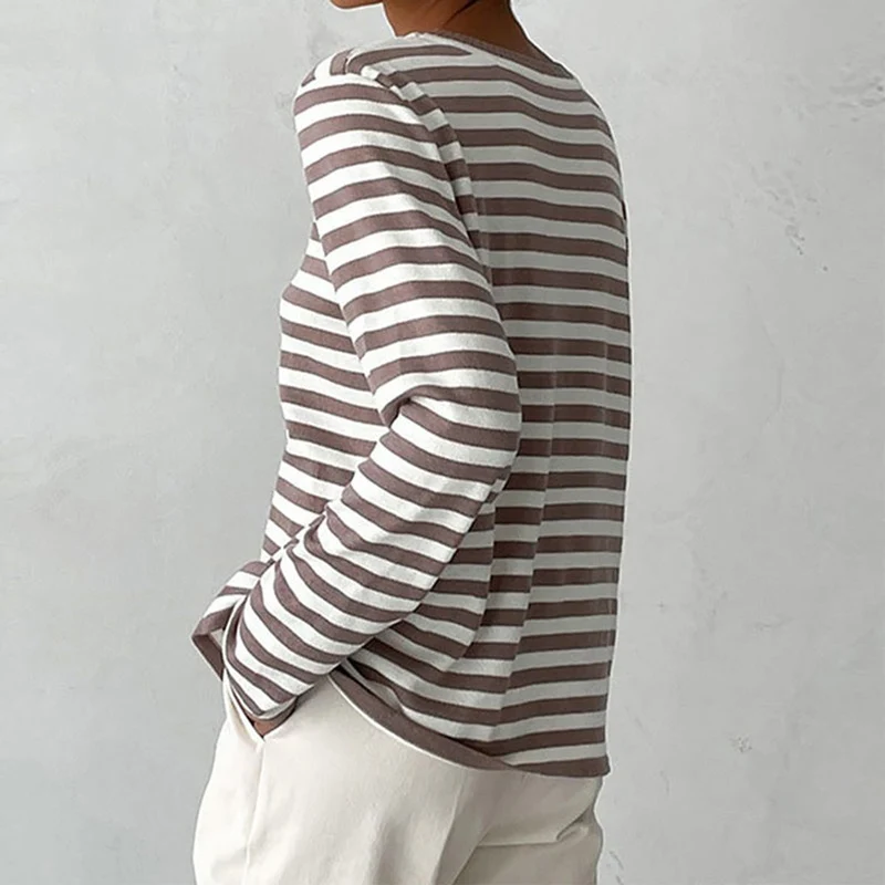 Emilia | Damen Gestreifter Langarm Relaxed-Fit Rundhals Sweater