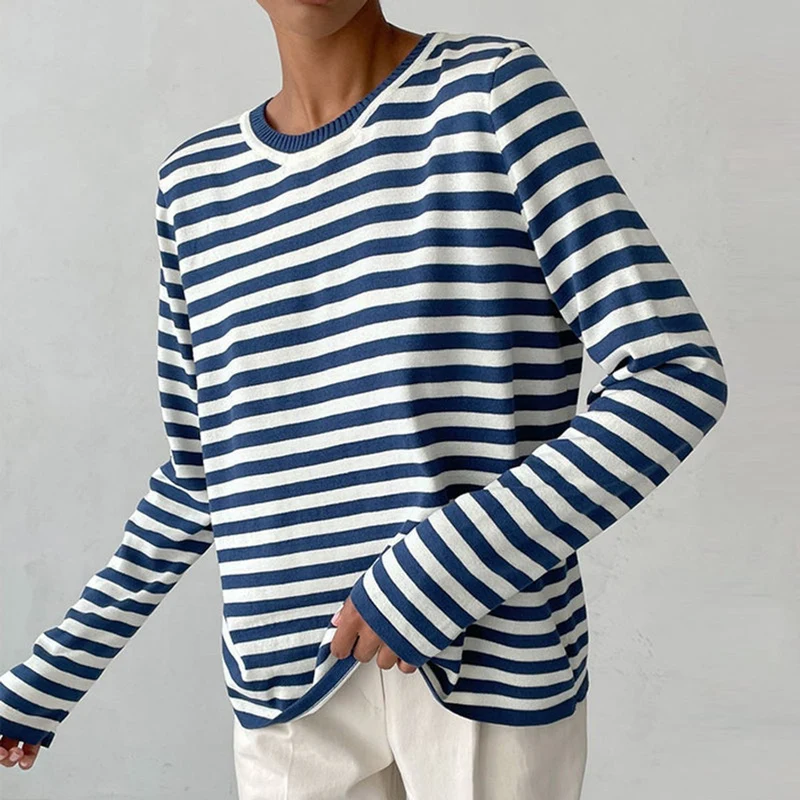 Emilia | Damen Gestreifter Langarm Relaxed-Fit Rundhals Sweater