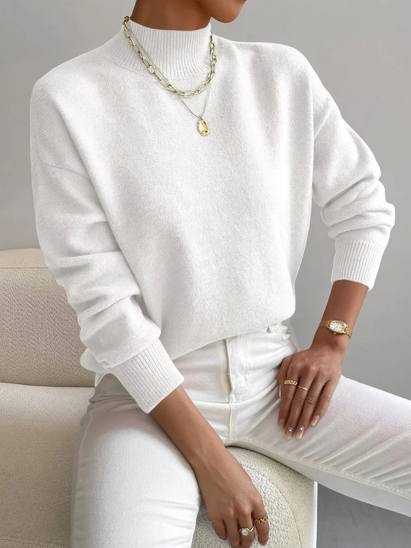 Hannah | Damen Mock-Turtleneck Langarm Sweater Relaxed Fit