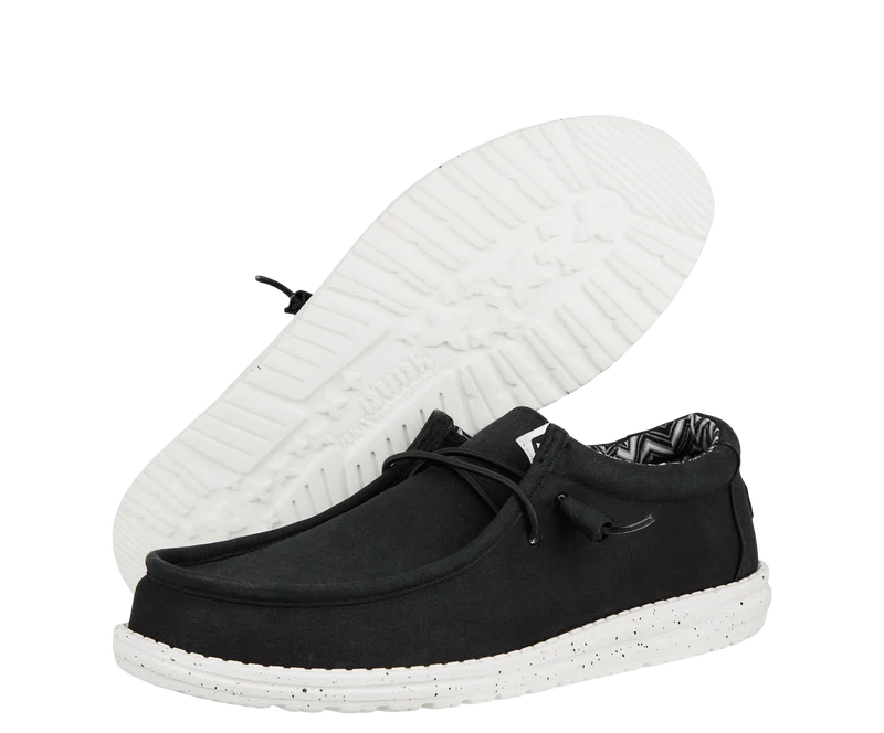Hey Dude Wally Stretch-Canvas-Mokassin für Herren | Schwarz/Weiß
