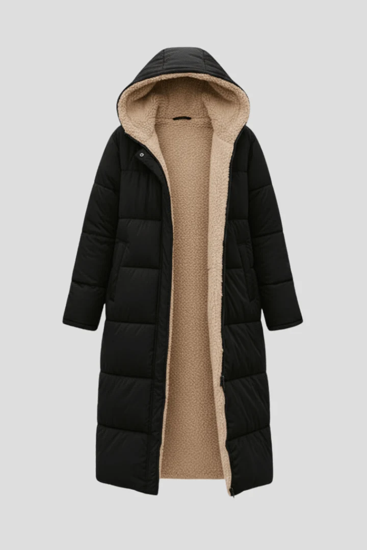 Damen lange Pufferjacke mit Kapuze