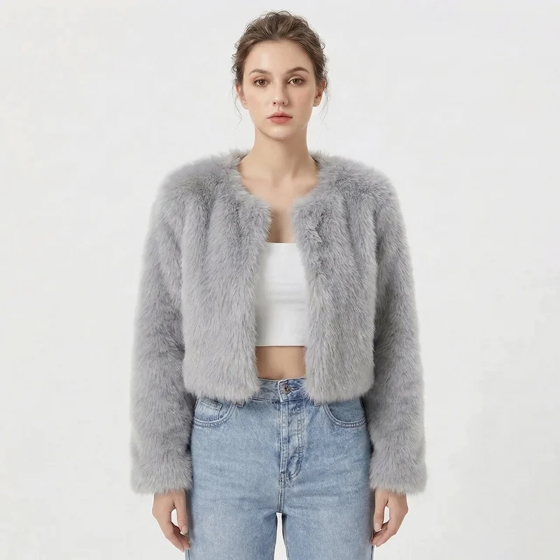 Damen Luxus Kunstpelz Jacke