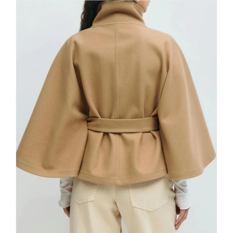 Damen Cape Mantel mit hohem Kragen