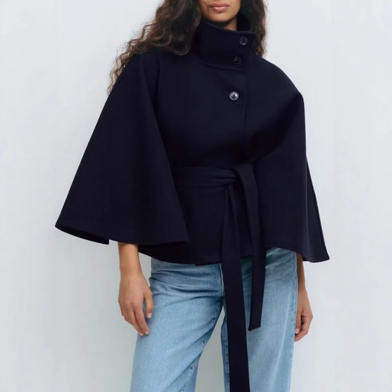Damen Cape Mantel mit hohem Kragen