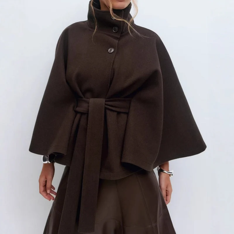 Damen Cape Mantel mit hohem Kragen