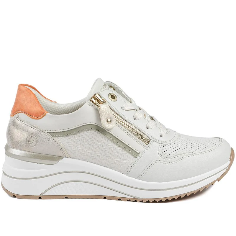 Remonte Cushioned Leather Zip & Lace Trainers - DRS43505 / 328 688 - Cream Multi