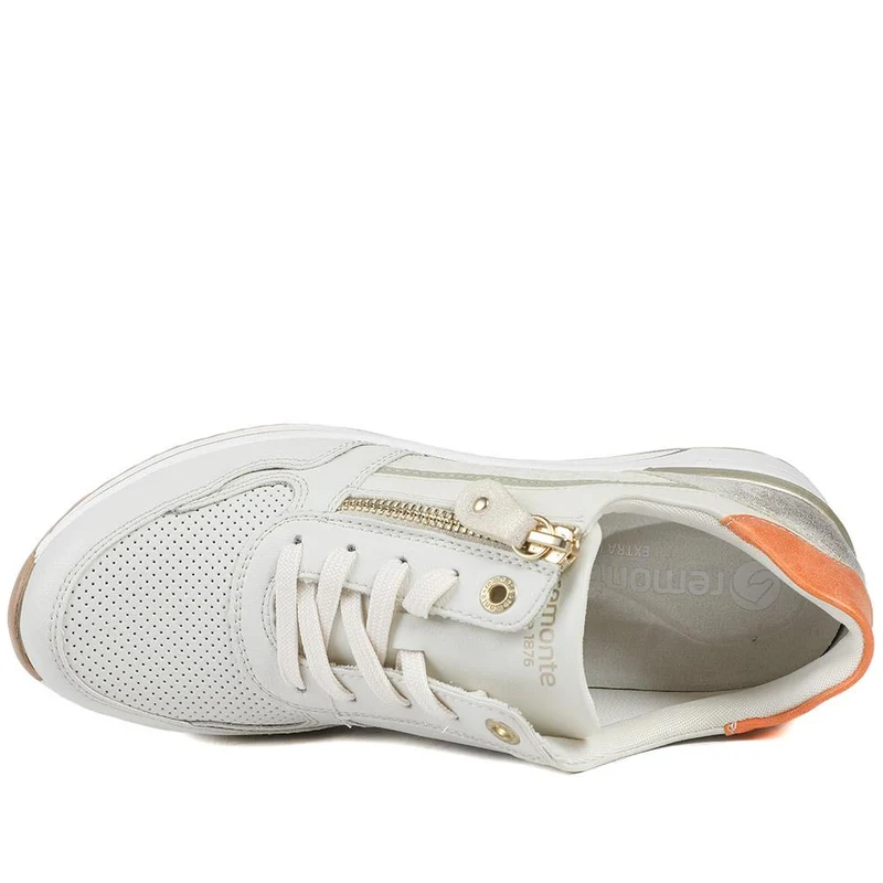 Remonte Cushioned Leather Zip & Lace Trainers - DRS43505 / 328 688 - Cream Multi