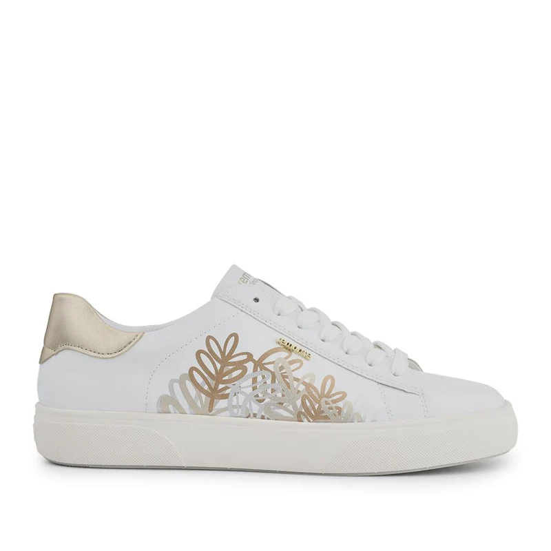 Leather Floral Patterned Trainers - DRS41504 / 326 858 - White Metallic
