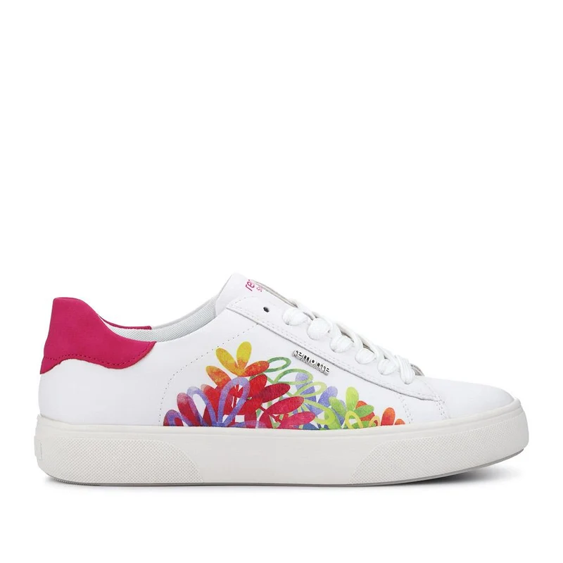 Leather Floral Patterned Trainers - DRS41504 / 326 858 - White Multi
