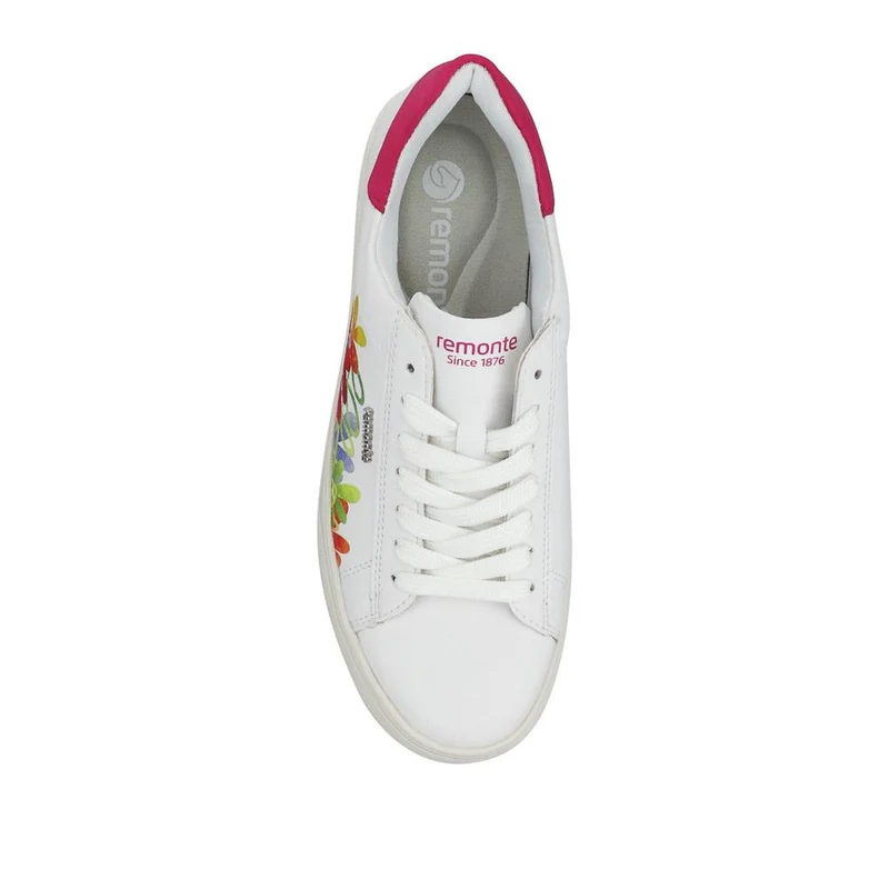 Leather Floral Patterned Trainers - DRS41504 / 326 858 - White Multi