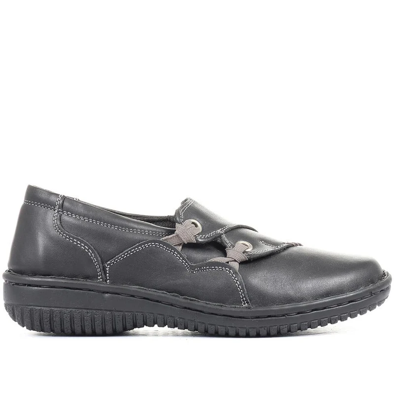 Leather Slip On Shoe with Elastic Loop - HAK23012 / 308 130 - Black