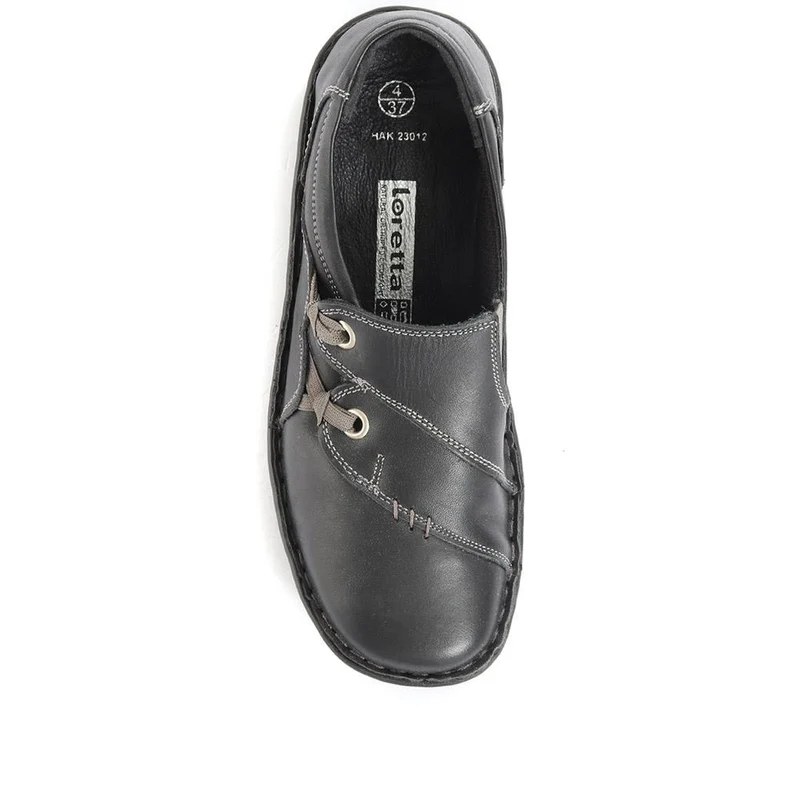 Leather Slip On Shoe with Elastic Loop - HAK23012 / 308 130 - Black
