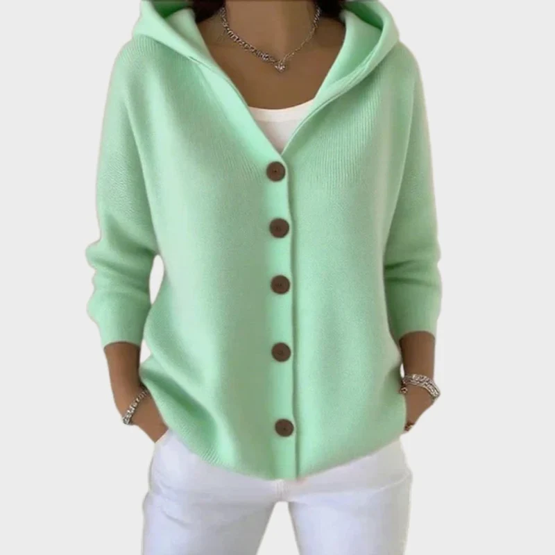 Annika | Damen Strick-Cardigan mit Kapuze Knopfleiste Relaxed Fit