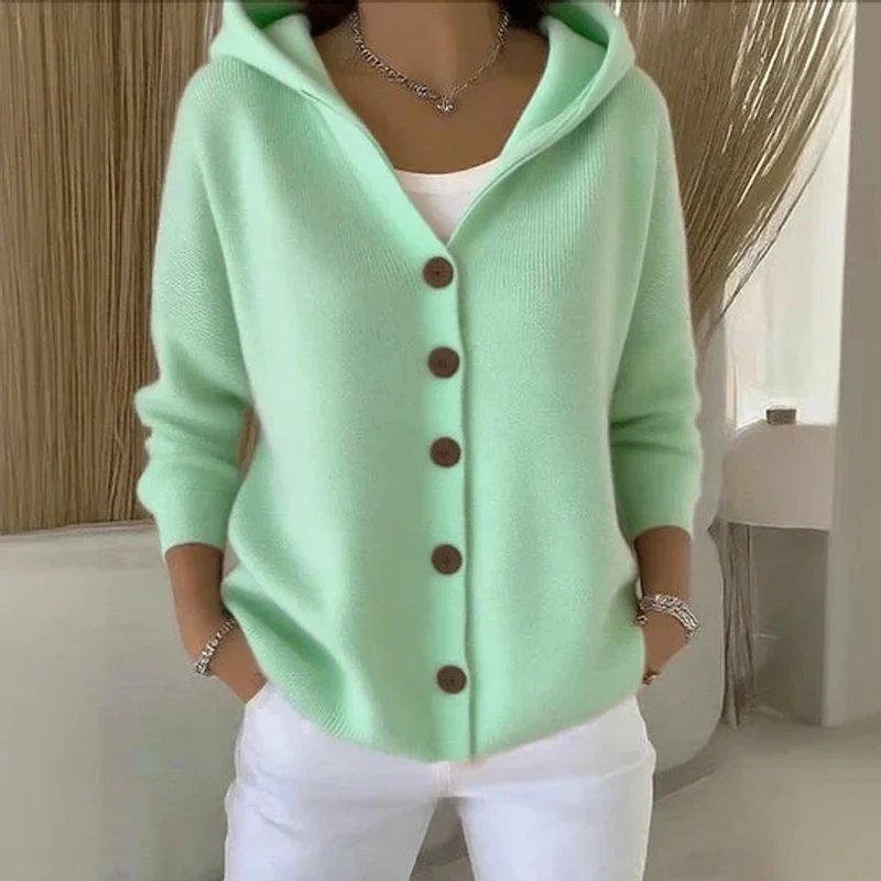 Annika | Damen Strick-Cardigan mit Kapuze Knopfleiste Relaxed Fit