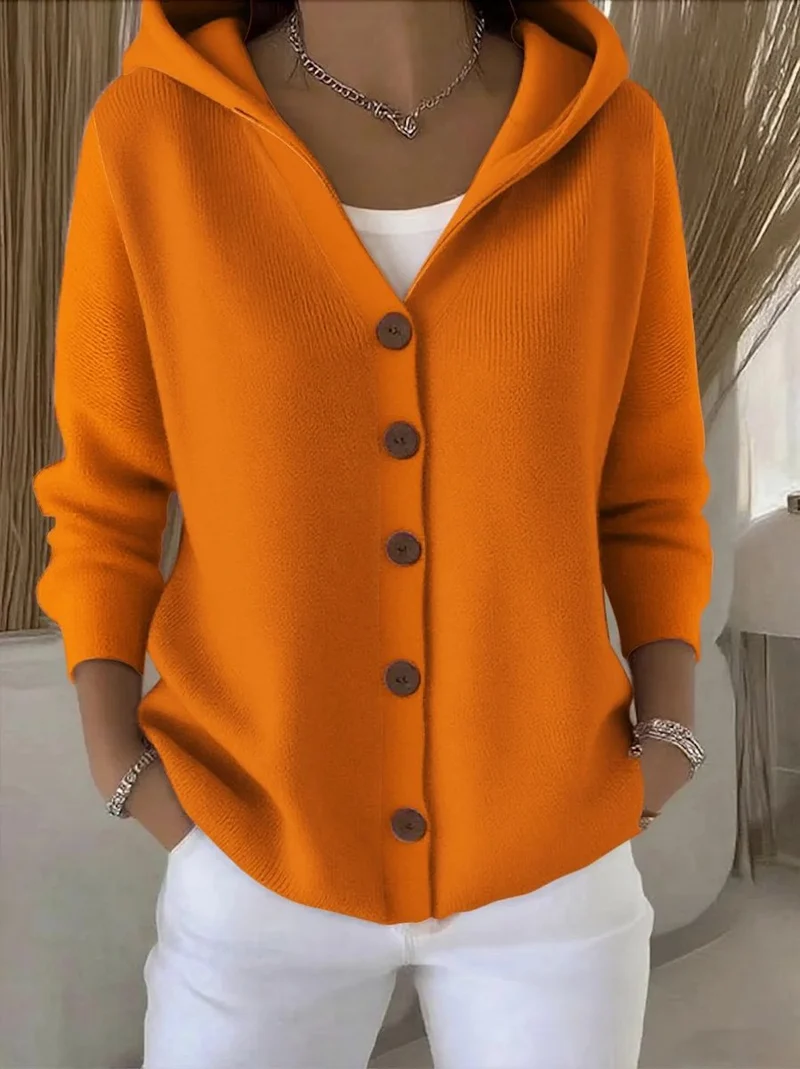 Annika | Damen Strick-Cardigan mit Kapuze Knopfleiste Relaxed Fit