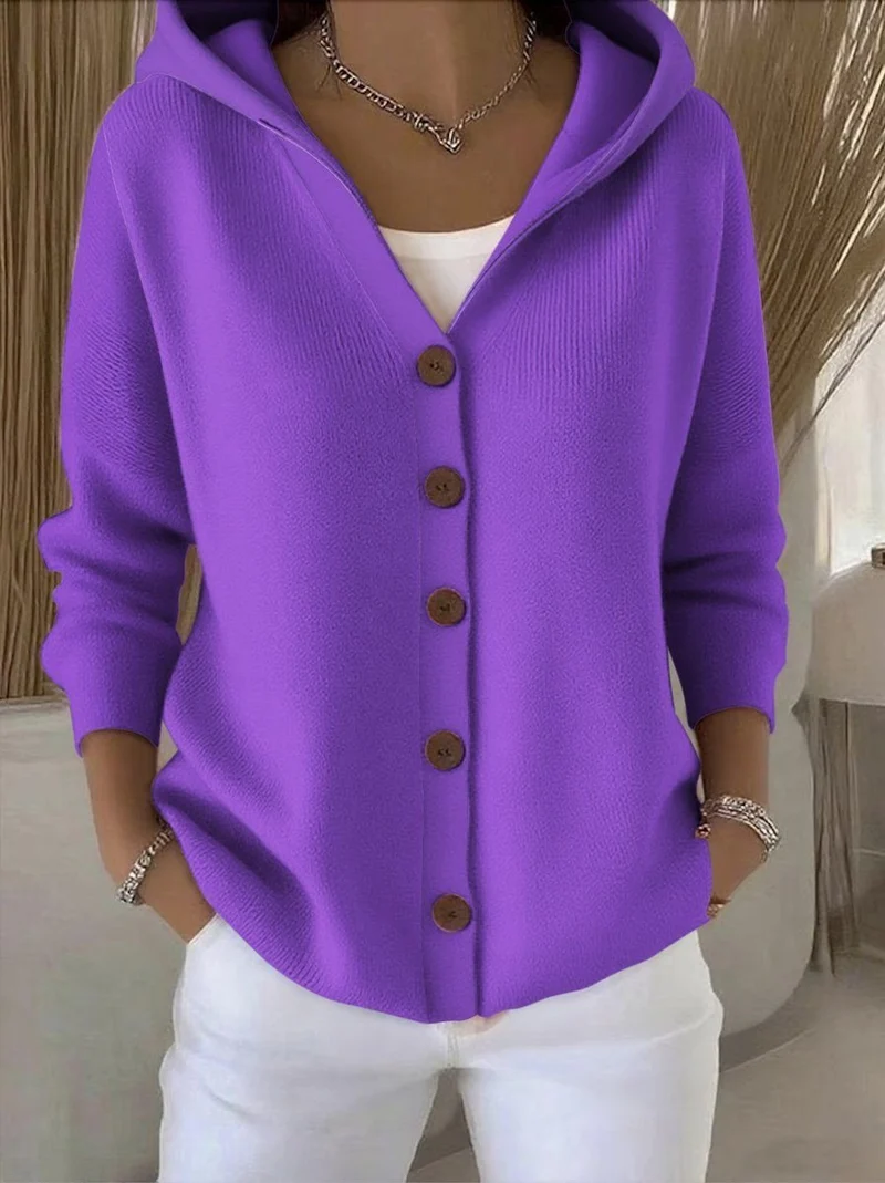 Annika | Damen Strick-Cardigan mit Kapuze Knopfleiste Relaxed Fit