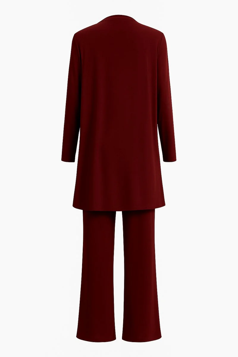 Amelie | Damen Longline-Cardigan 3-teiliges Set Culotte Hosenanzug Elegant