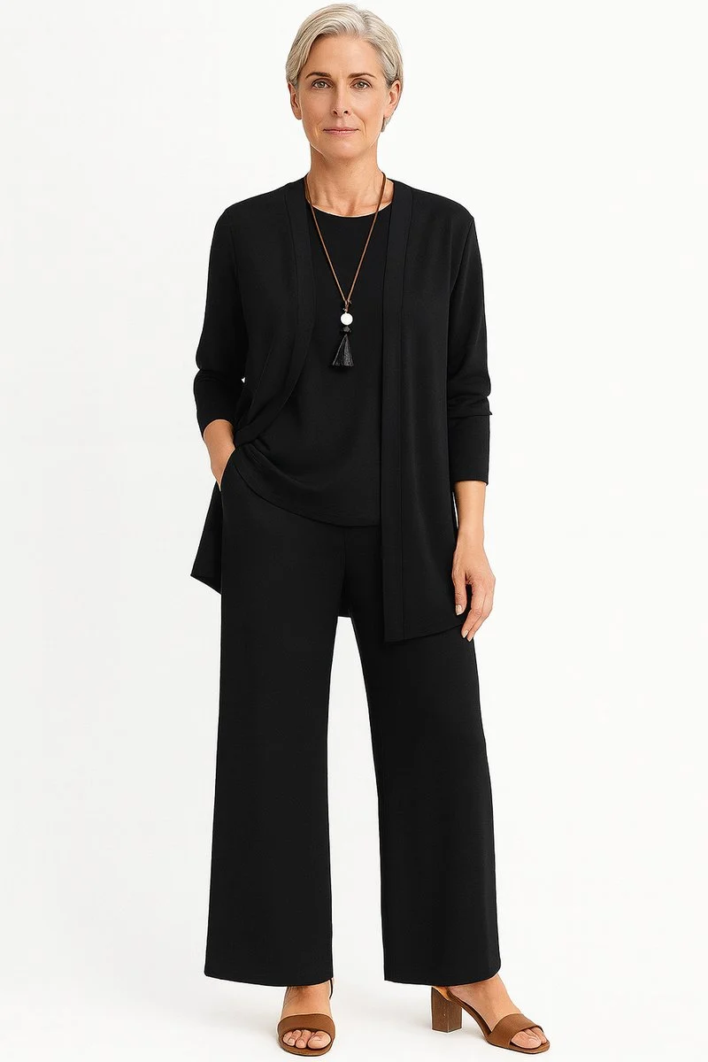Amelie | Damen Longline-Cardigan 3-teiliges Set Culotte Hosenanzug Elegant