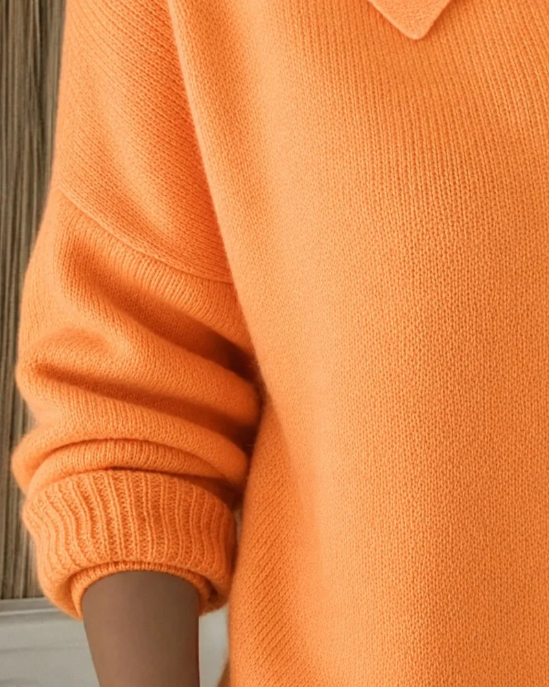 Leonie | Damen Relaxed-Fit Polokragen Strick-Cardigan mit Knopfleiste
