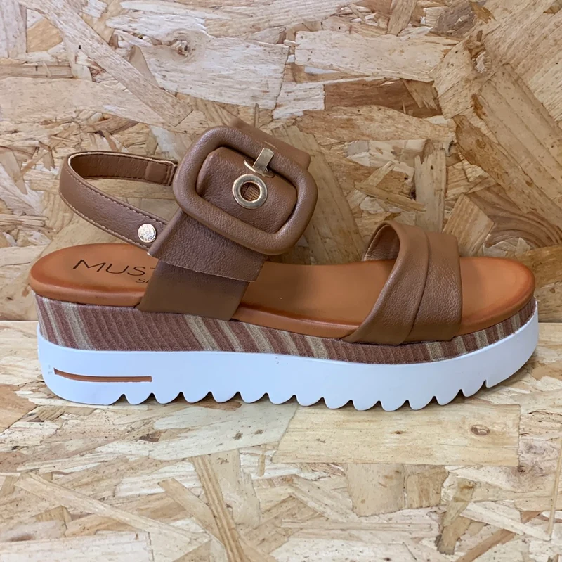 Mustang Damen-Plateausandalen – Cognac