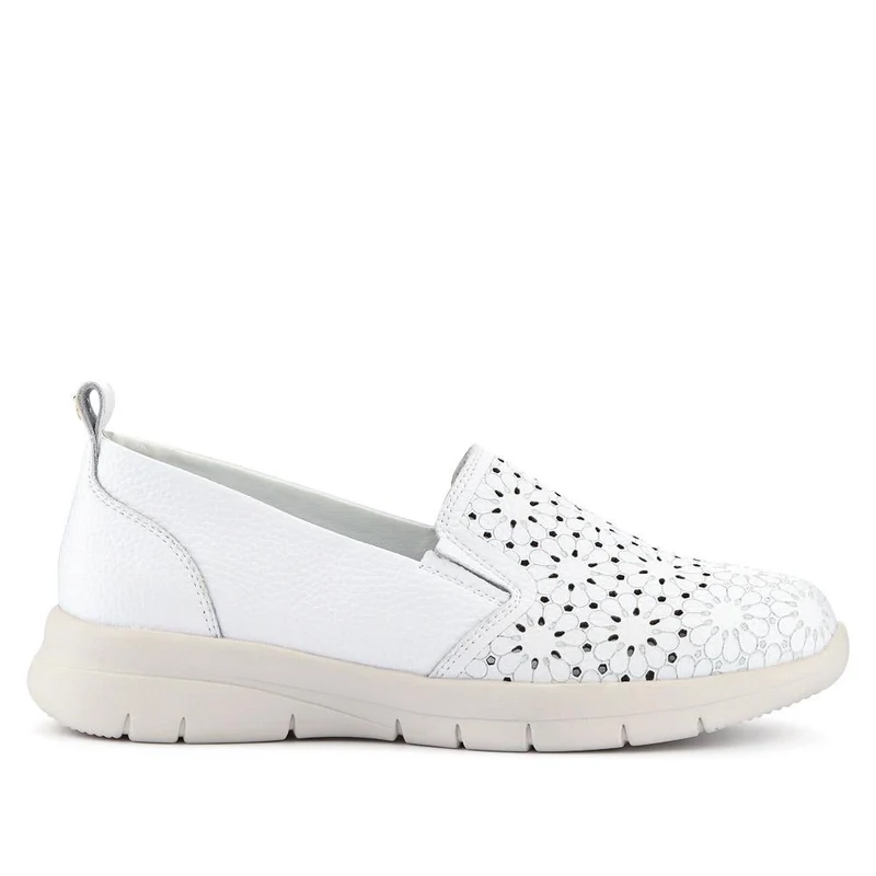 Wide Fit Leather Slip-On Shoes - BRK41034 / 327 021 - White