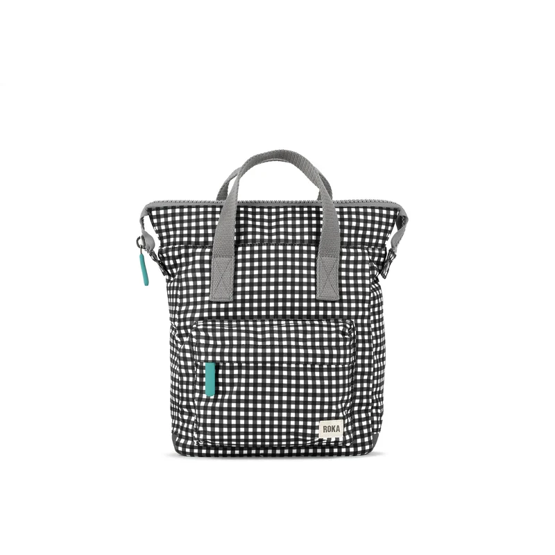 ROKA Bantry Kleine Tasche aus recyceltem Canvas mit schwarzem Vichy-Karo