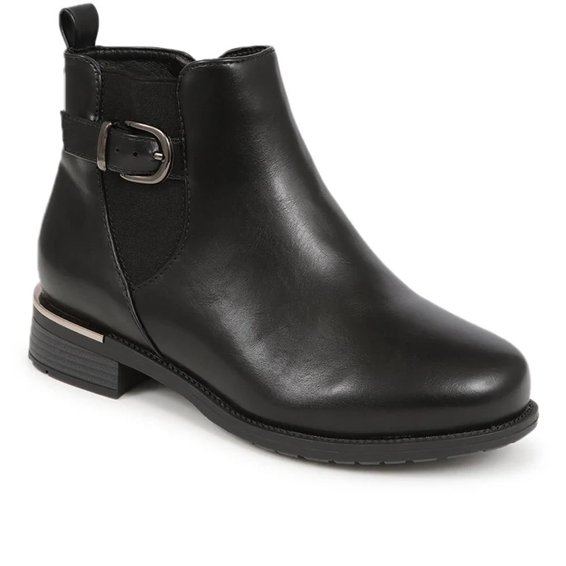Extra-Wide Fit Buckle Detail Ankle Boots - WILLA / 324 177 - Black