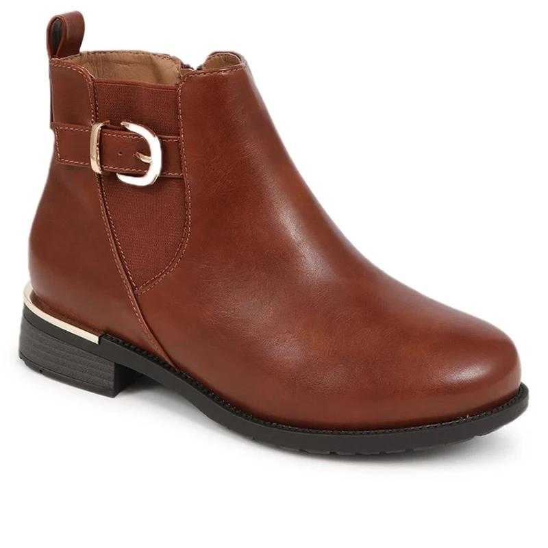 Extra-Wide Fit Buckle Detail Ankle Boots - WILLA / 324 177 - Brown