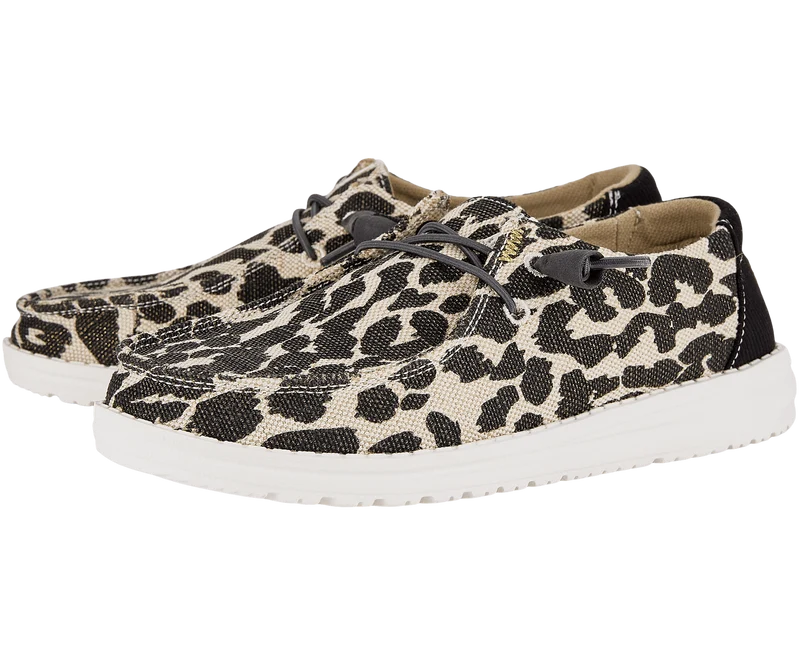 Hey Dude Damen-Mokassin „Wendy“ mit Leopardenmuster und Glitzer | Hellbraun