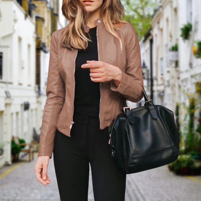 Pauline | Damen Figurbetonte Bikerjacke mit Reißverschluss